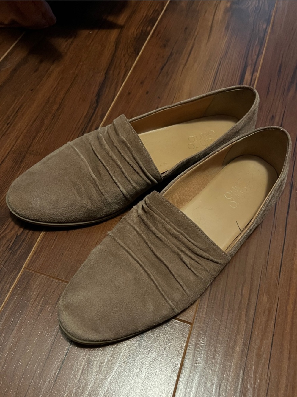 Franco Sarto Taupe Suede Slip-On Loafers